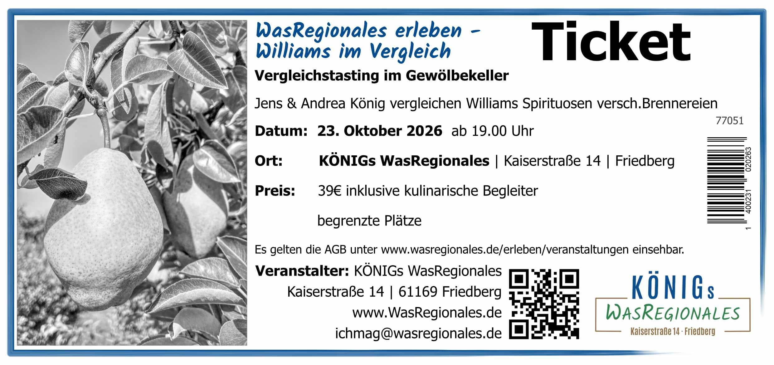 Williams Vergleichstasting 23.10.2026 | WasRegionales erleben pro Person