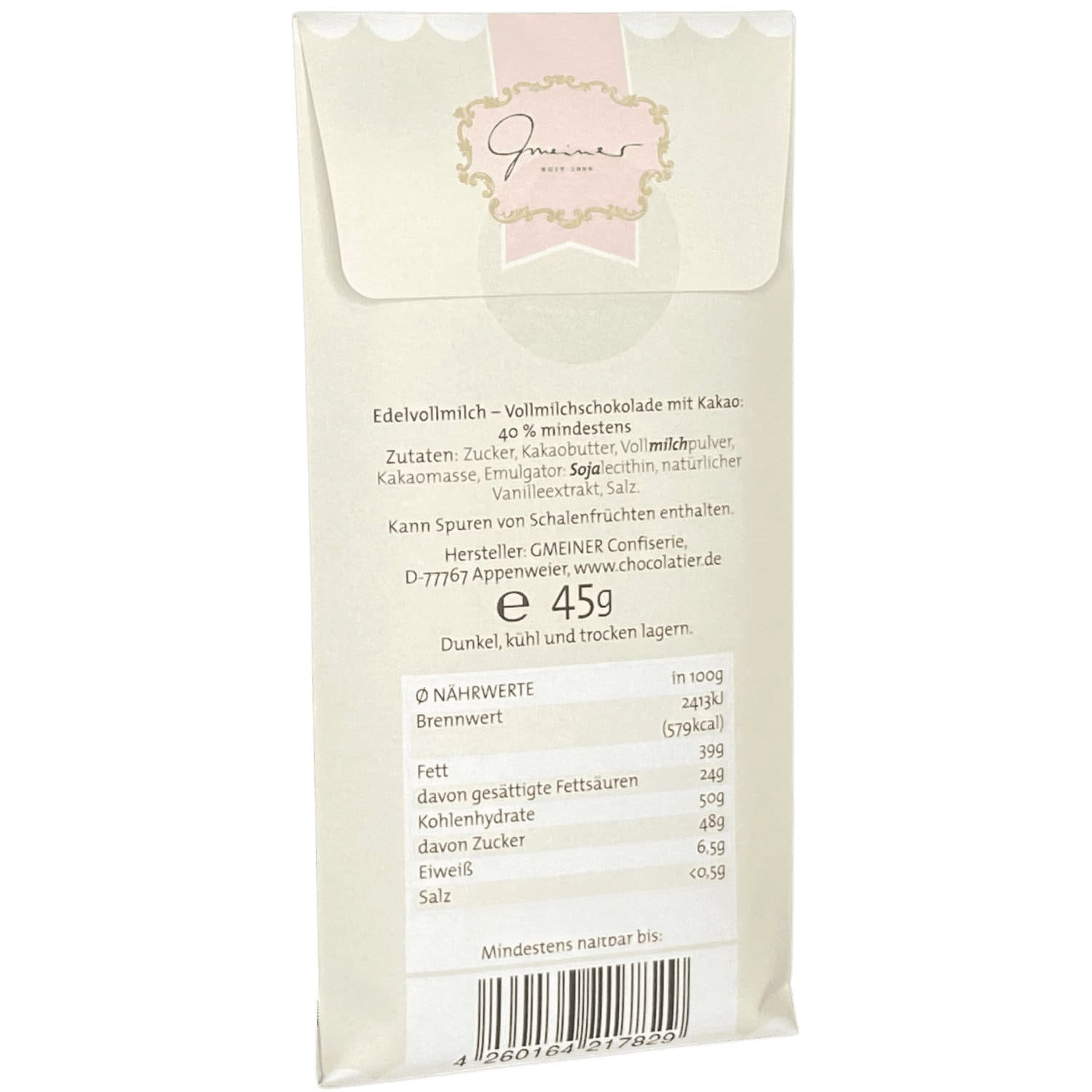 Tafelschokolade Vollmilchschokolade "Schmetterling-Herz"   0,045kg