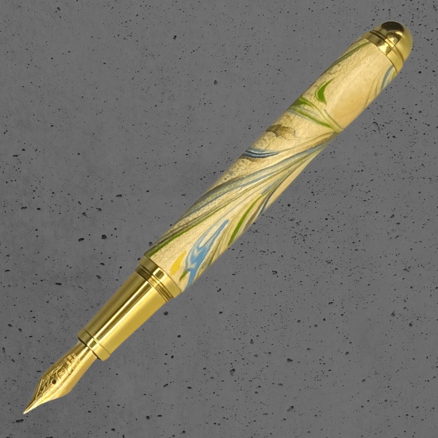 CONTRACT Marble  Füllfederhalter Gold marmoriert Messing | e+m Holzprodukte