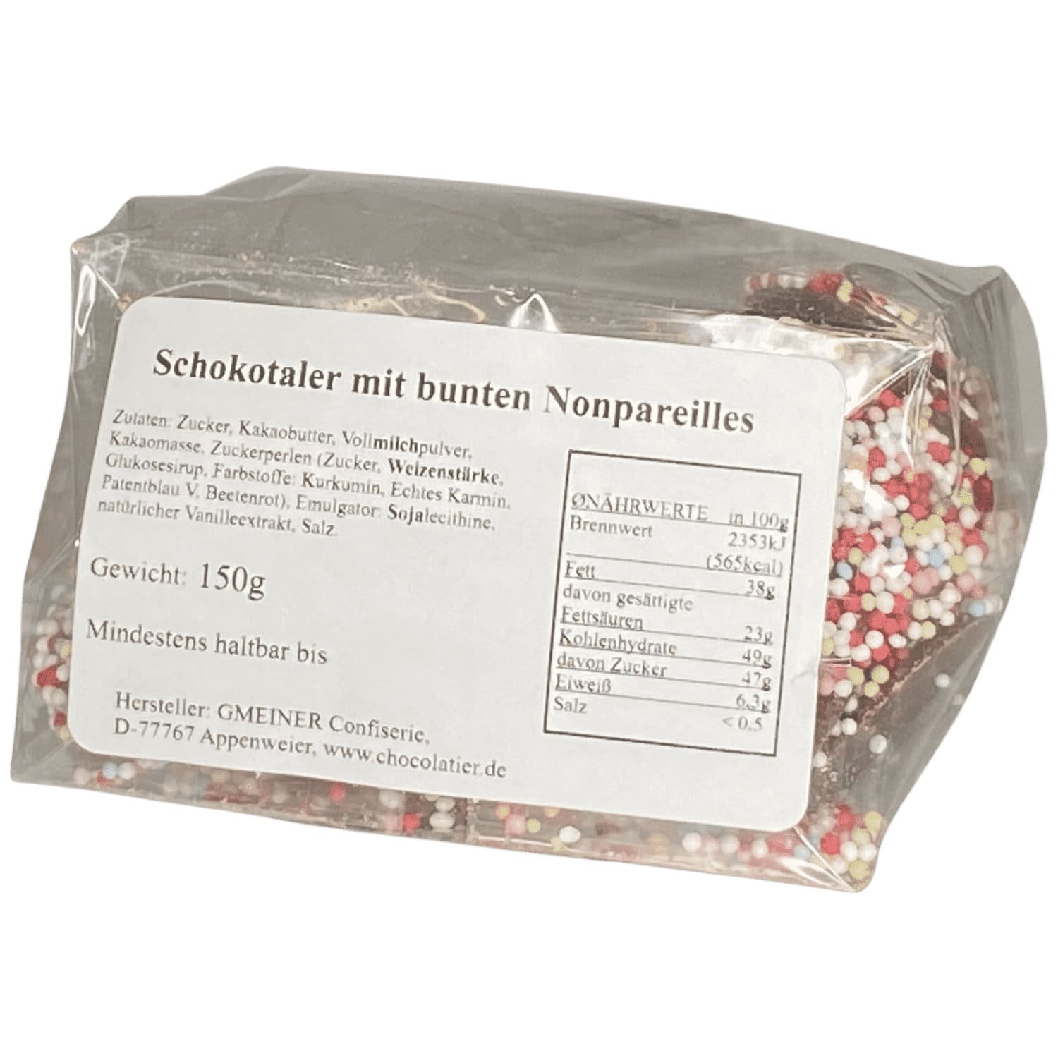 Schokotaler mit bunten Nonpareilles in der Tüte 0,15kg