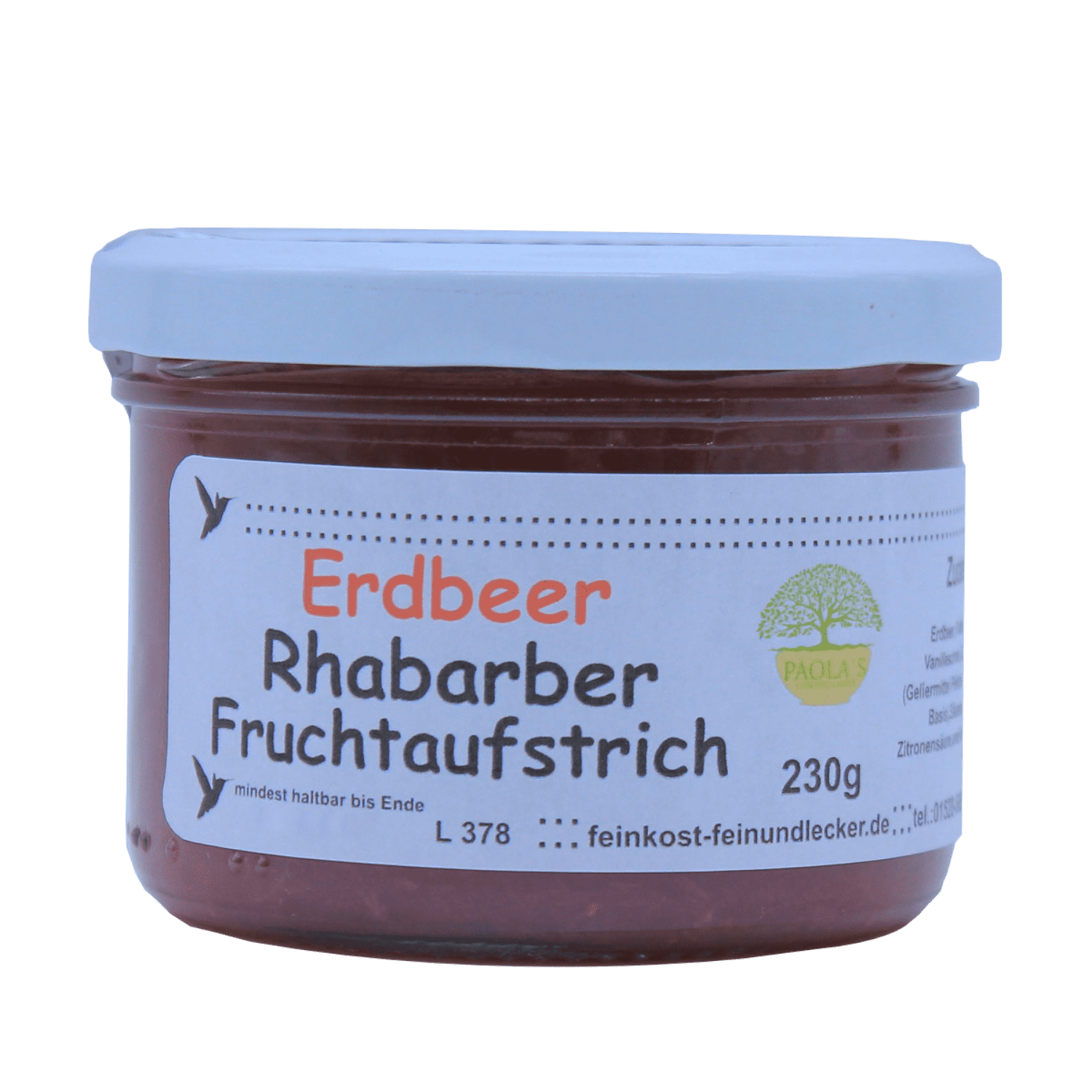 Erdbeer-Rhabarber Fruchtaufstrich Paola´s Fein & Lecker 230g. AUGEGESSEN