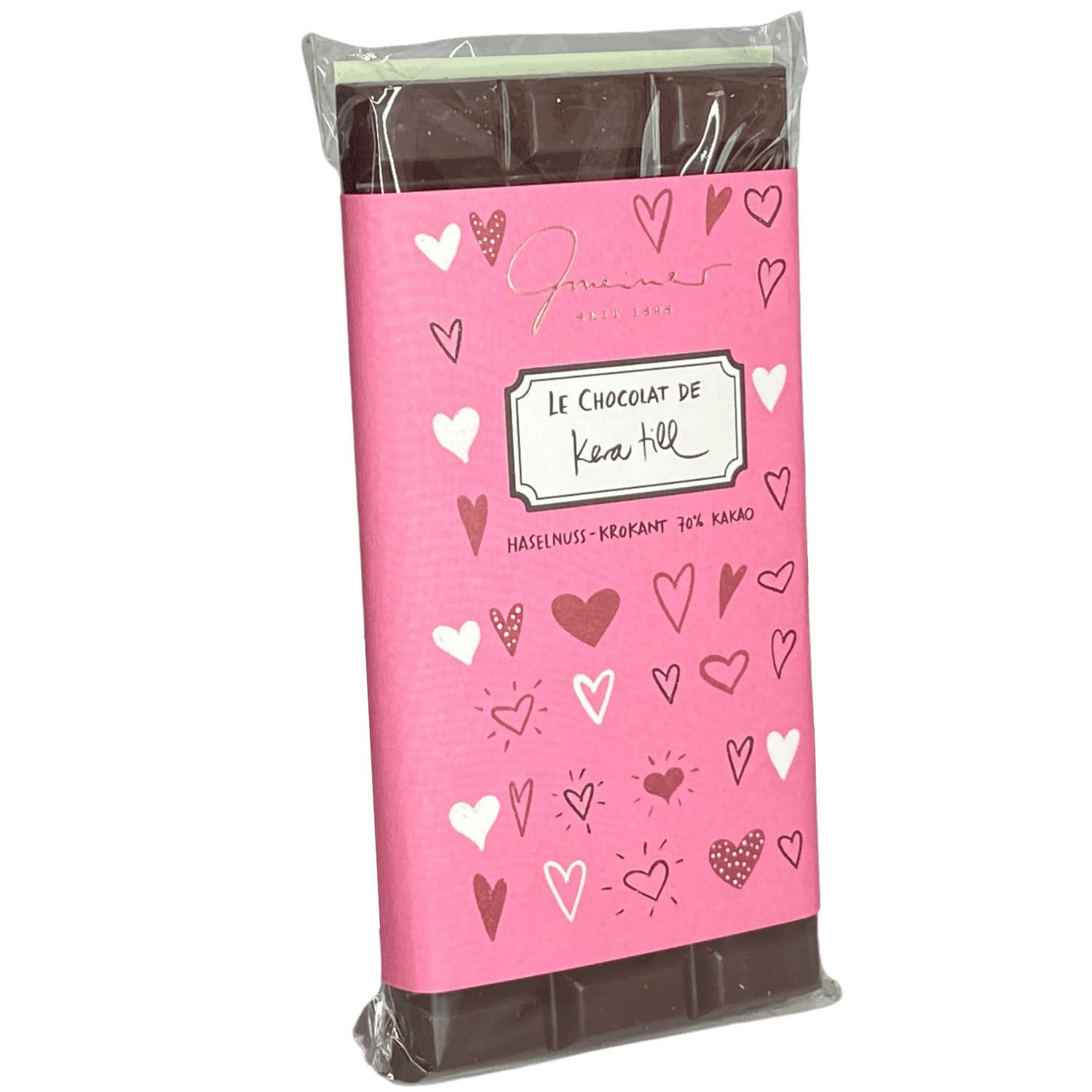 Tafelschokolade Kera Till - Herzchen: Haselnuss & Krokant, 100g