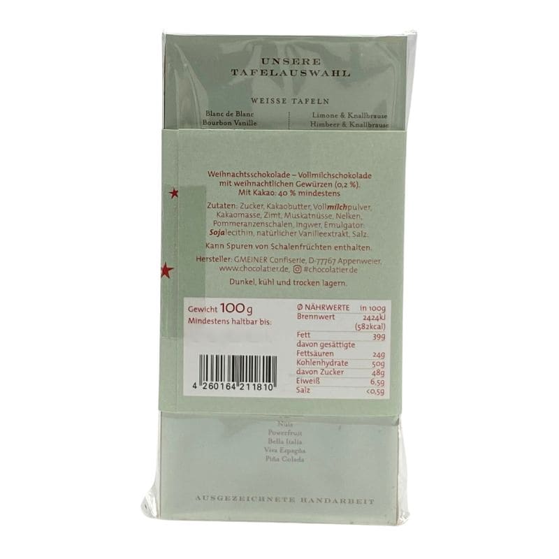 Weihnachtsschokolade Gmeiner Chocolatier  100gr.