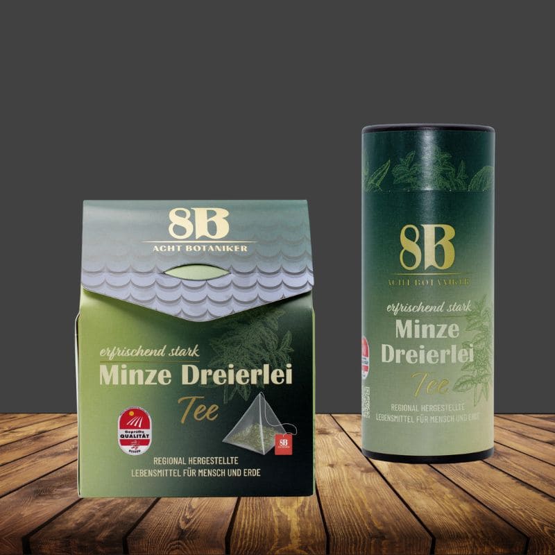 "Minze Dreierlei" Kräutertee  in Pyramidenbeuteln 40g Acht Botaniker