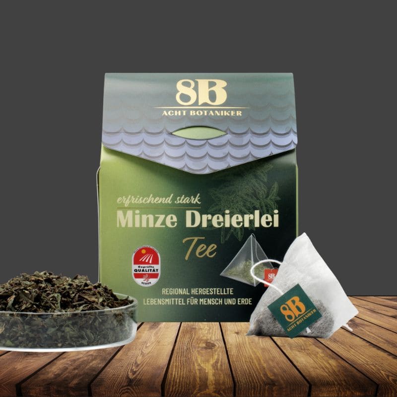 "Minze Dreierlei" Kräutertee  in Pyramidenbeuteln 40g Acht Botaniker
