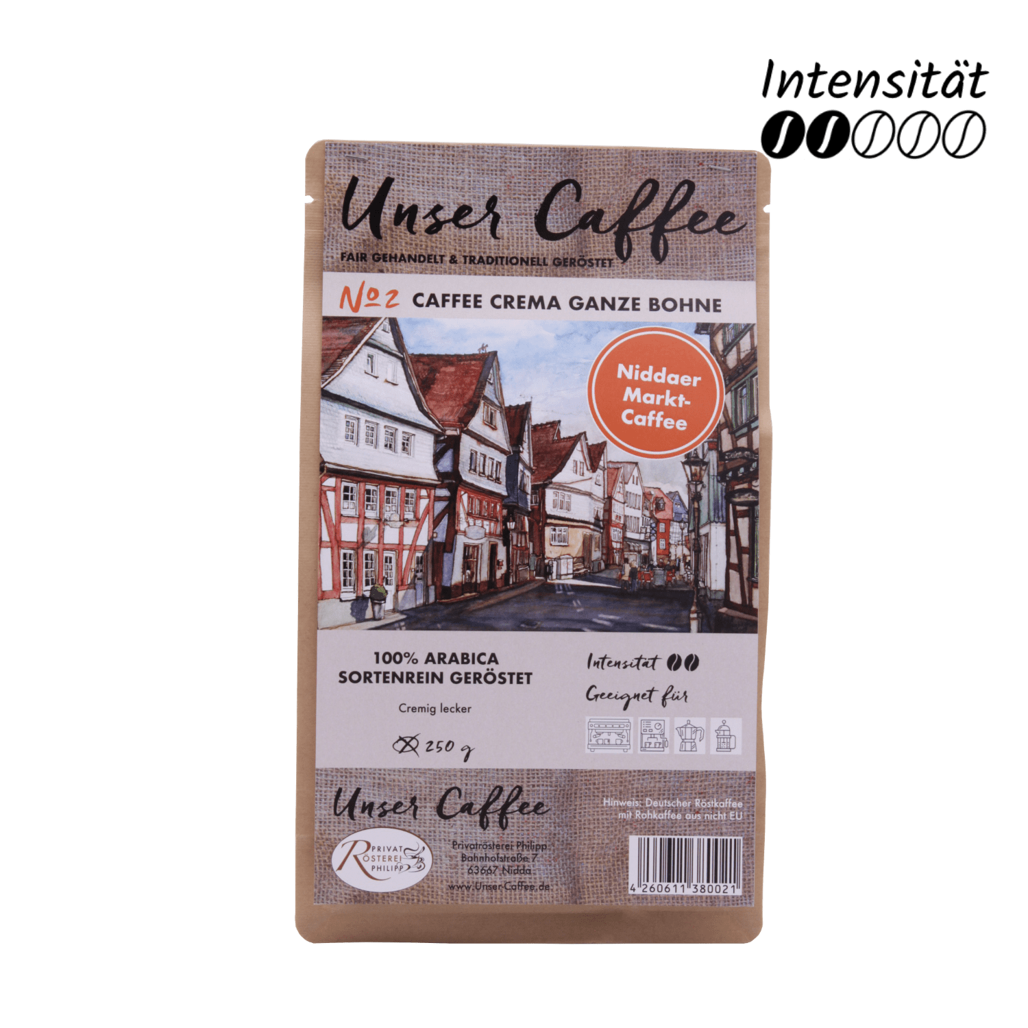 Unser Caffee Crema No.2 ganze Bohne, 250g