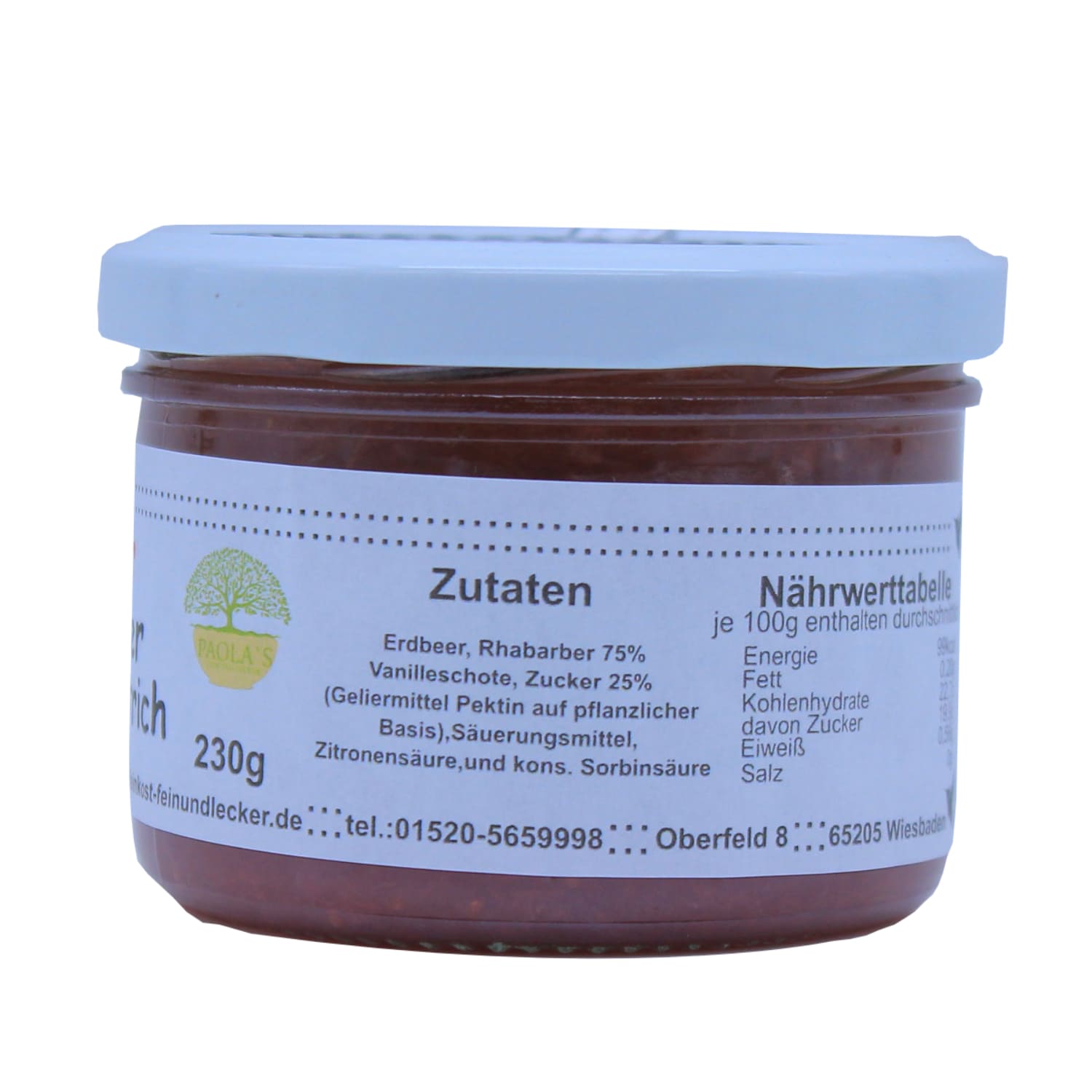 Erdbeer-Rhabarber Fruchtaufstrich Paola´s Fein & Lecker 230g. AUGEGESSEN