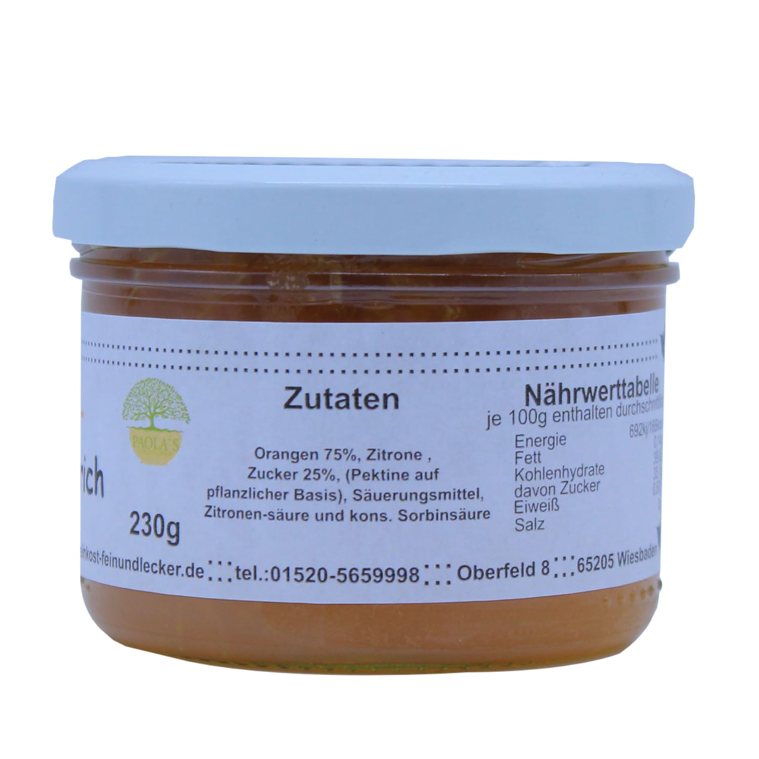 Orangen Fruchtaufstrich Paola´s Fein & Lecker 230g