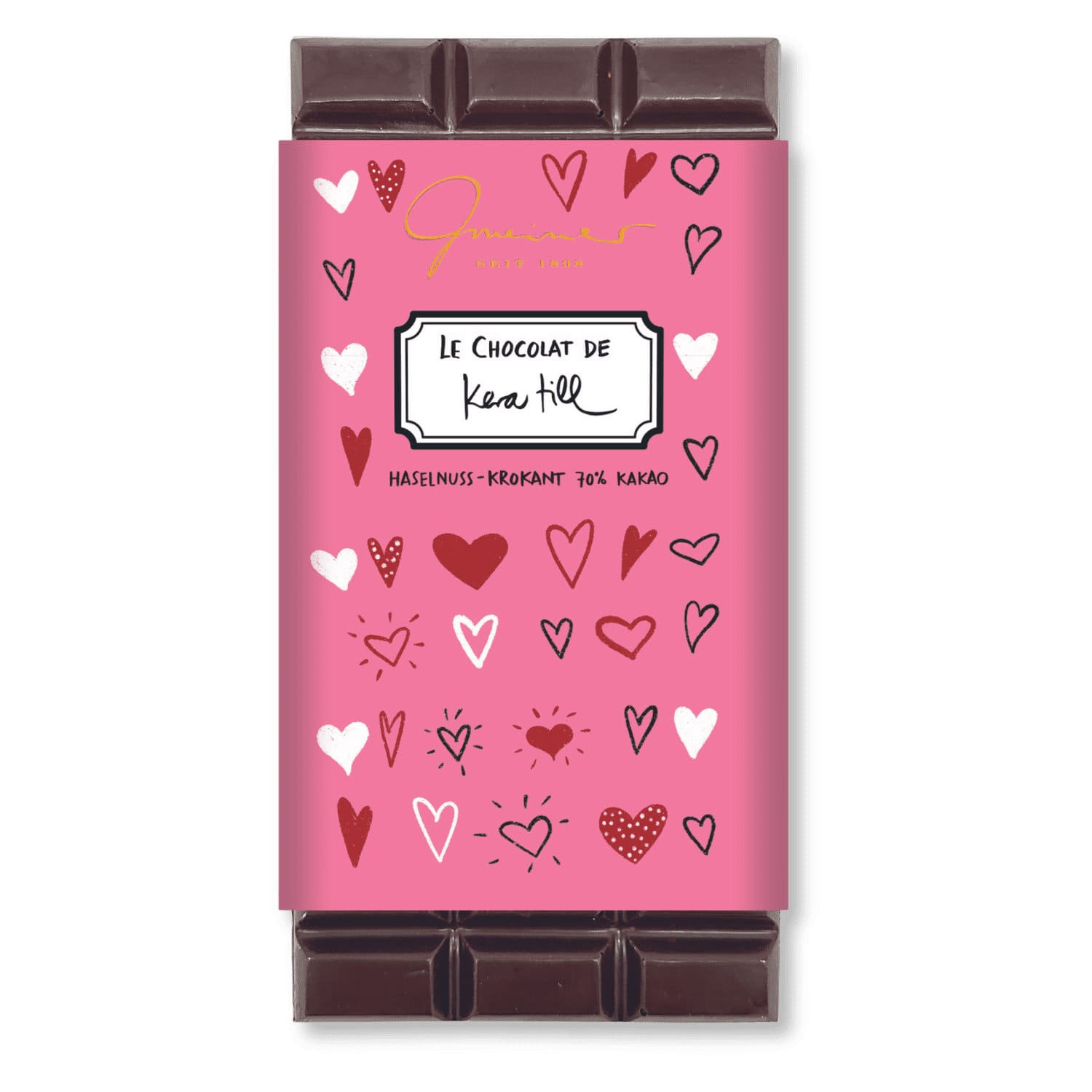 Tafelschokolade Kera Till - Herzchen: Haselnuss & Krokant, 100g
