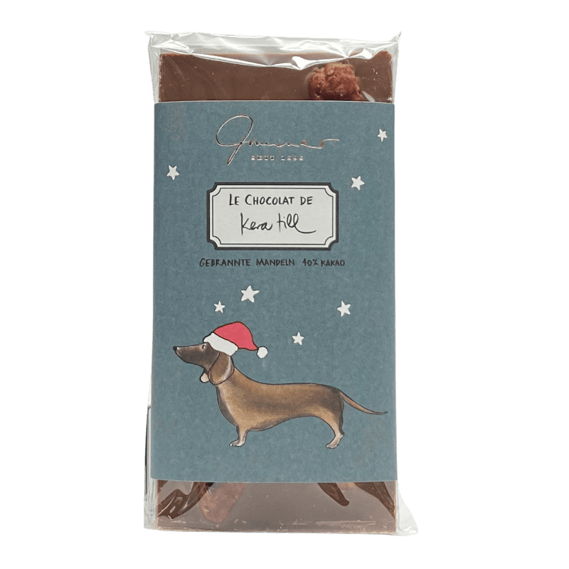 Tafelschokolade Kerra Till, Christmas Dog, gebr. Mandeln | Gmeiner Chocolatier 100gr.