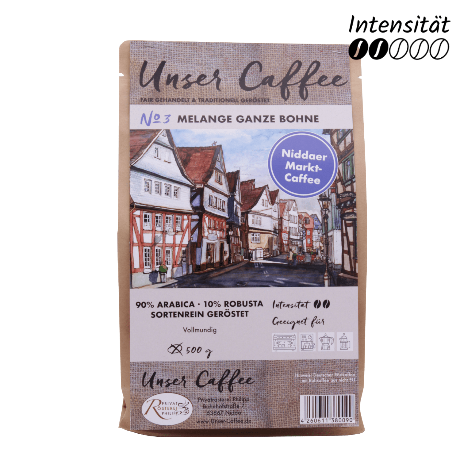 Unser CaffeeMelange No.3 ganze Bohne, 500g