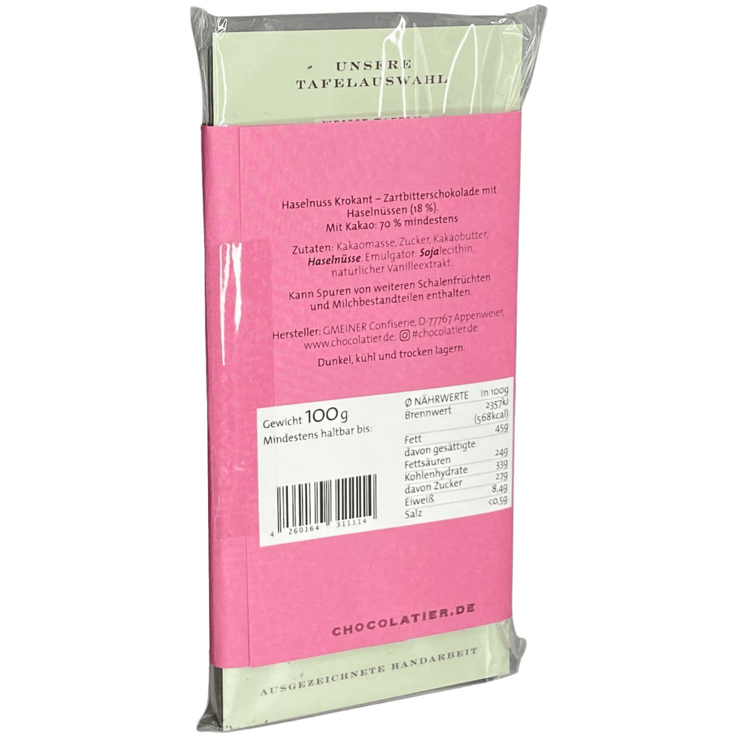 Tafelschokolade Kera Till - Herzchen: Haselnuss & Krokant, 100g