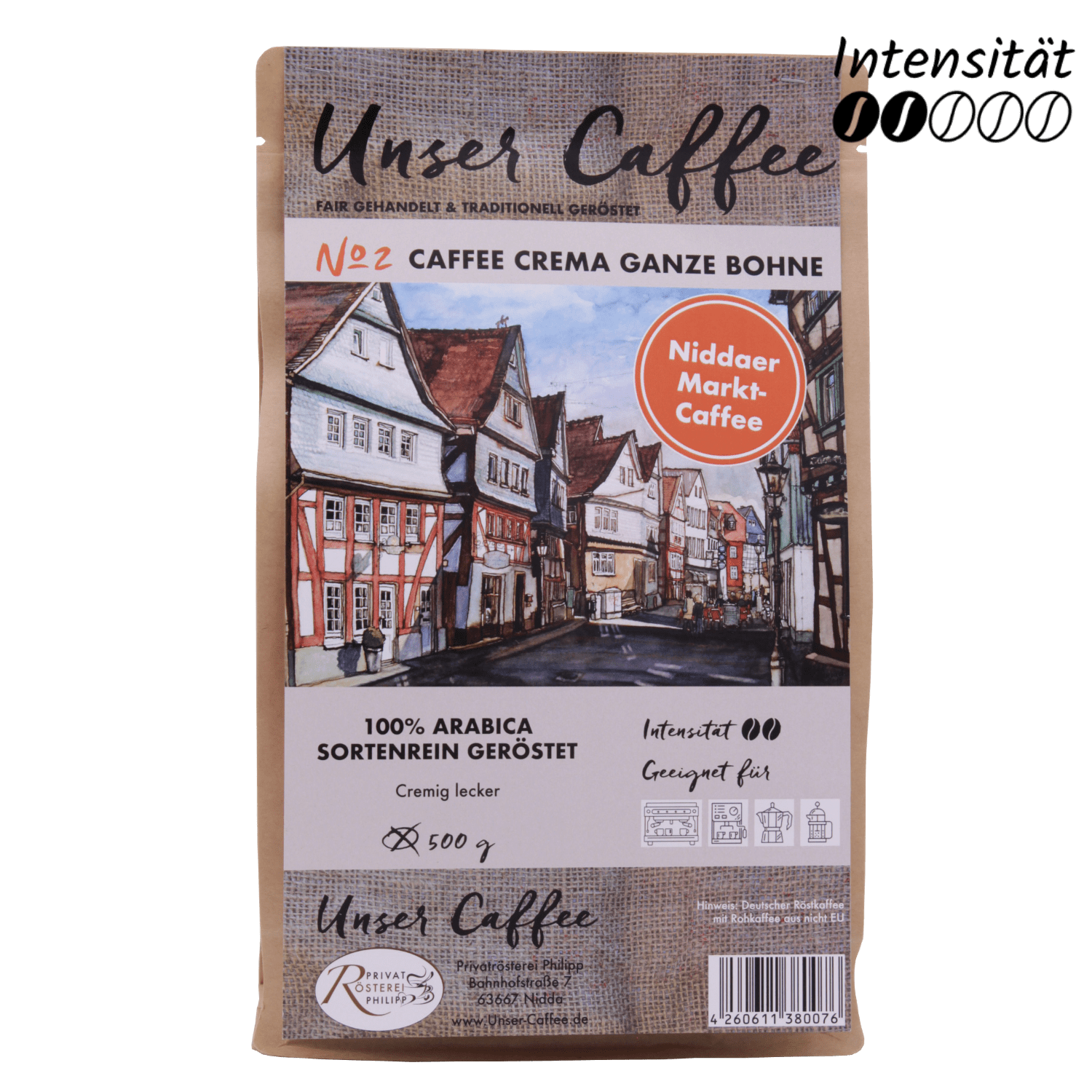 Unser Caffee Crema No.2 ganze Bohne, 500g