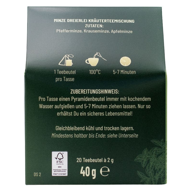 "Minze Dreierlei" Kräutertee  in Pyramidenbeuteln 40g Acht Botaniker