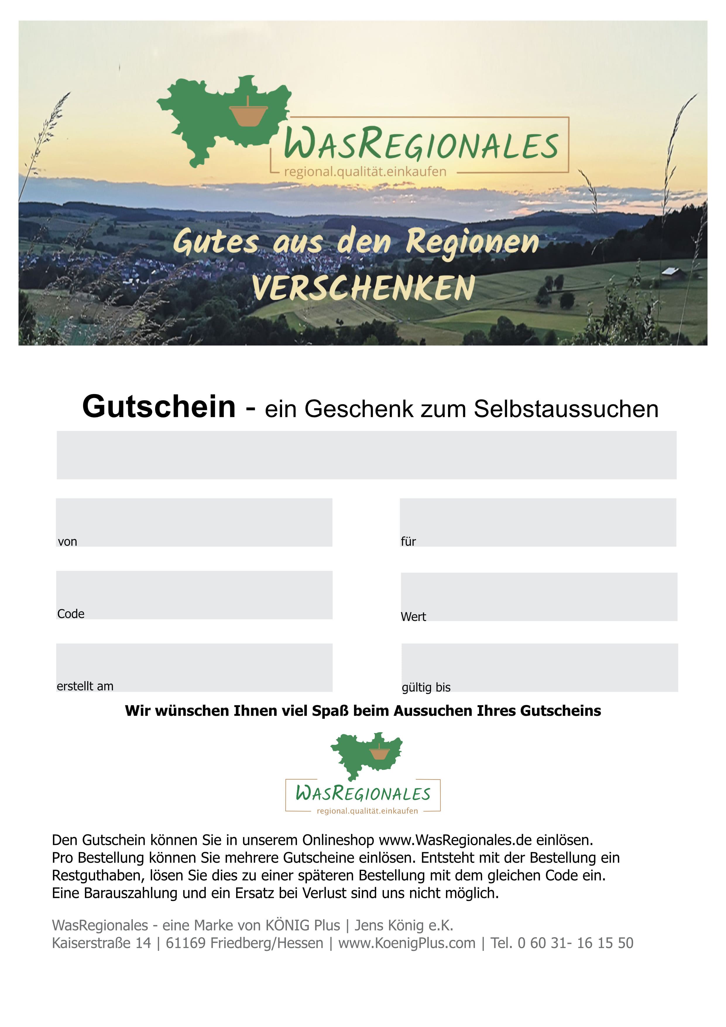 WasRegionales Geschenkgutschein