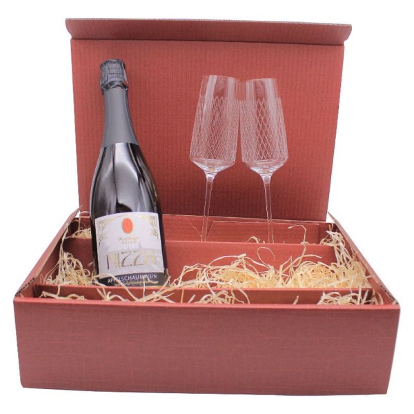 Nizza Geschenk Set mit Nizza Schaumwein von Weidmann und Groh und gerippte Seccogläsern mit Stil von Rippstiel