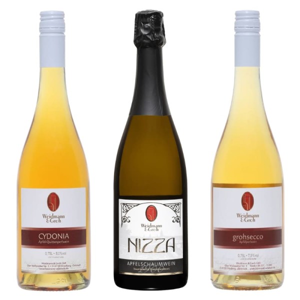 Apfel Aperitif Probierpaket mit Grohsecco, Cydonia und Nizza Schaumwein-